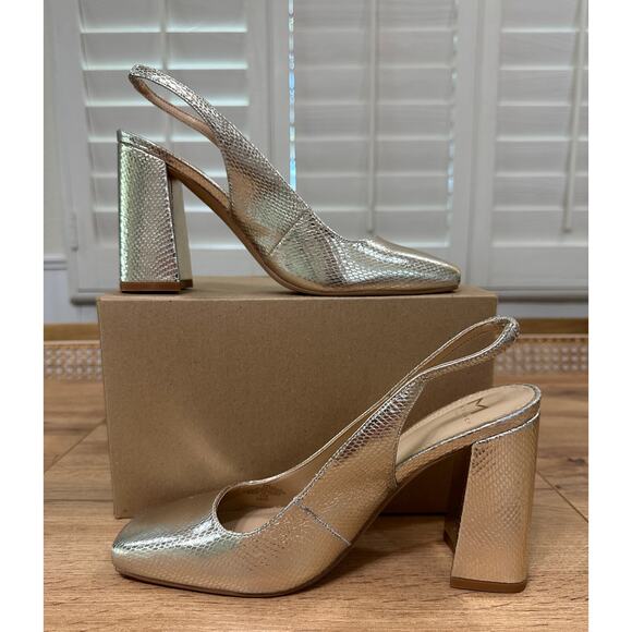 Marc Fisher LTD Womens Onna Square Toe Gold Slingback High Heel Pump Size 8 NWOB - Picture 8 of 12